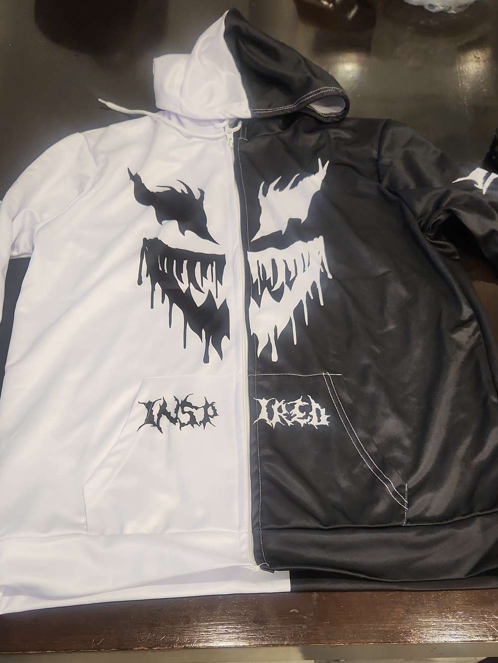 Men's Two-Tone Black & White Graphic Zip Hoodie Jacket
